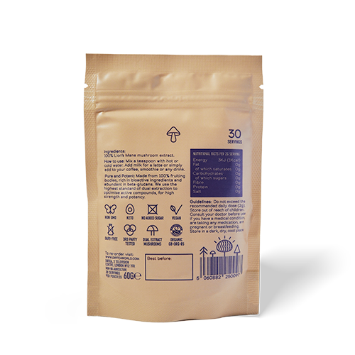 Dirtea Mushroom Powder Lion's Mane Rear Packaging