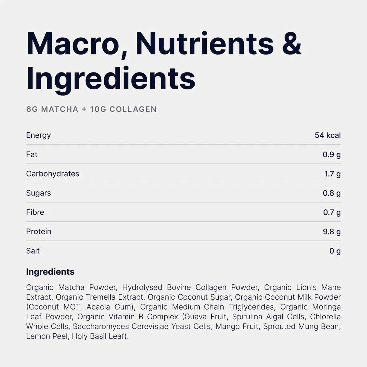 Matcha with Collagen nutritional facts