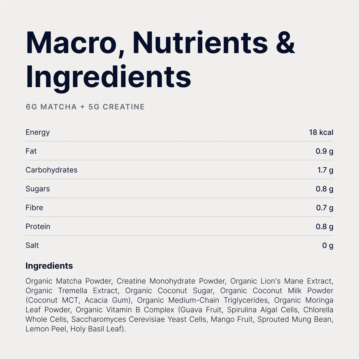 Matcha with Creatine nutritional facts